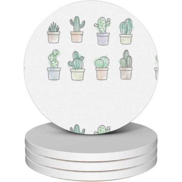 (Cactuss=7026) Ceramic Coasters Set of 4 Xmas for Drink Wine Beer Bar with Cork Base Housewarming Birthday Christmas Gift