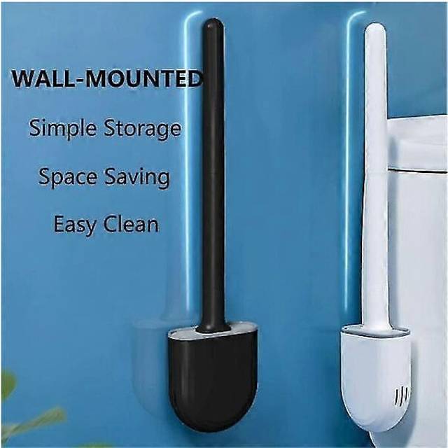 (As show, One size) Pack White Black Silicone Flat Toilet Brush, Toilet Brush and Holder, Wall Mounted Toilet Brush, Soft Gel Brush Head No Dead Space