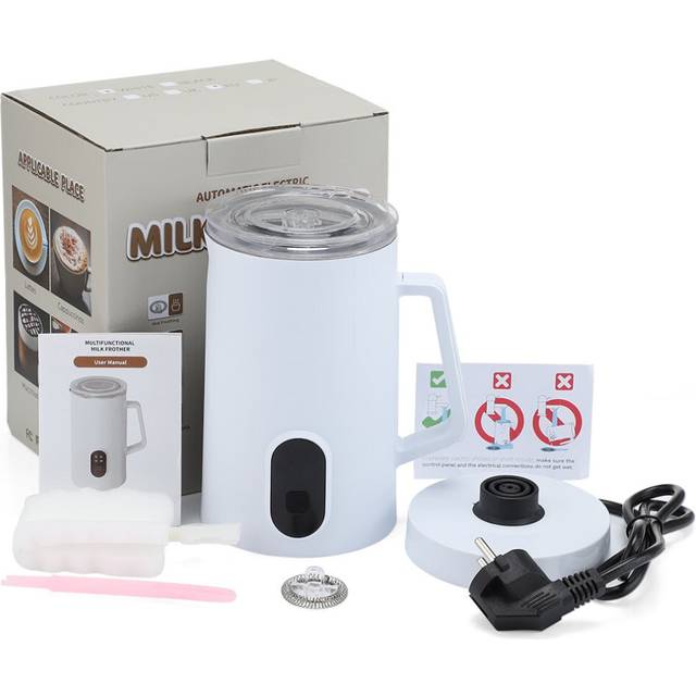 (US) 4 in 1 Electric Milk Frother 400W 350ml Hot and Cold Coffee Foam Maker Automatic Silent Milk Steamer Stainless Steel Milk Warmer