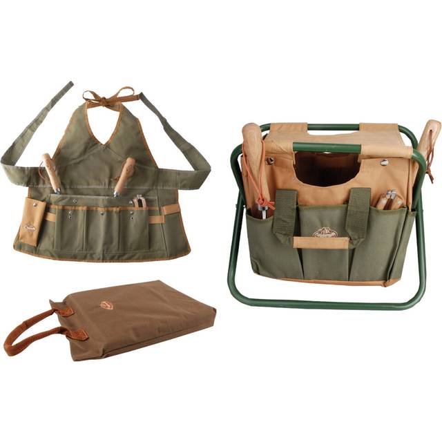 Garden Tool Stool, Kneeling Pad & Ladies Apron Set (Khaki/Brown)