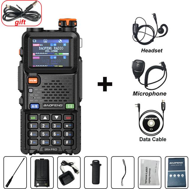 (EJ-Mic-Cable) UV-5RH PRO Walkie Talkie GPS Six Band AM FM Wirless Copy Frequency 640CH Type-C Fallback Alarm Long