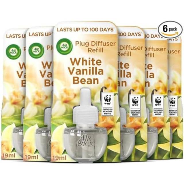 Air Wick Plug in Diffuser Refill, White Vanilla Bean, Pack 6 x 19ml, Long Lasting Fragrance, Lasts up to 600 days, Packaging may vary