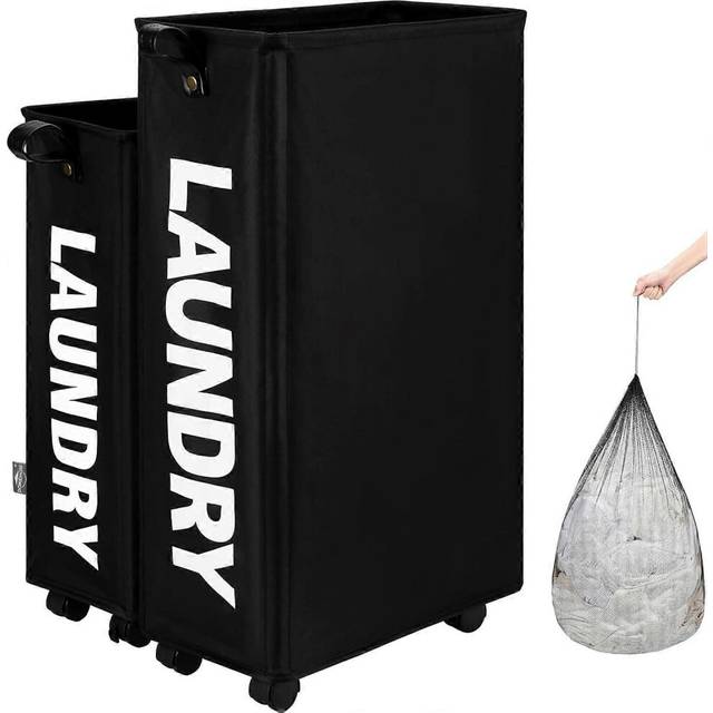 (Size, Colour) DOKEHOM Slim Laundry Basket with Leather Handle on Wheels (4 Colors)  Foldable Corner Storage Bins  Collapsible Rolling Laundry Hamper