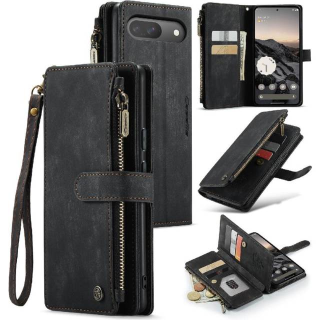 (Black) Flip Case for Google Pixel 9 Pro Multi Card Slot Business Wallet Leather Case Multi-color