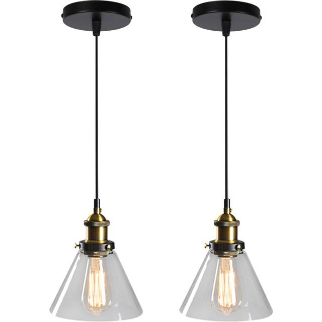 2PCS Retro Pendant Lights Industrial Interior Pendant Light E27 Glass Ceiling Light Black for Bedroom Kitchen Living Room Hotel