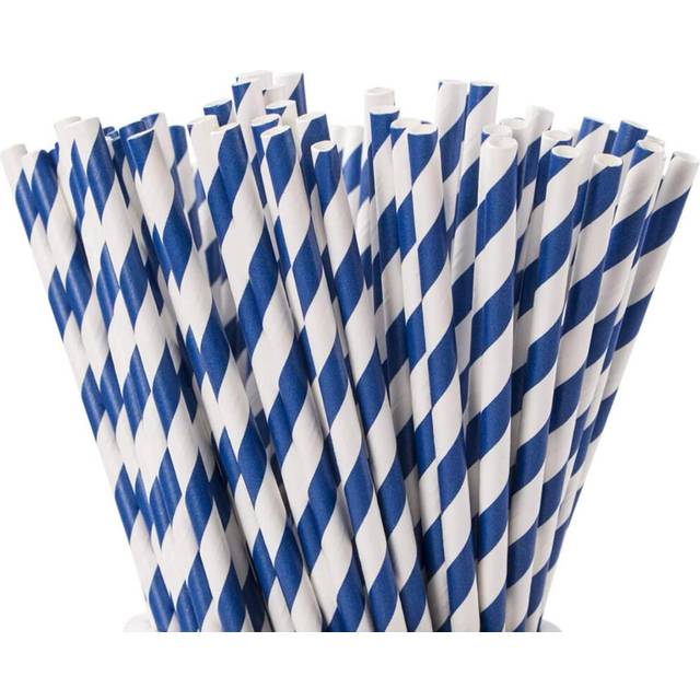 Paper Straw 300Pcs Paper Drinking Straw (white Blue Strip)