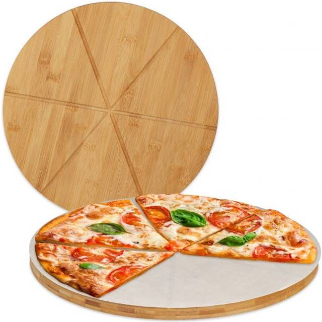 Pizza board in bamboo, 2 pcs, with baking paper