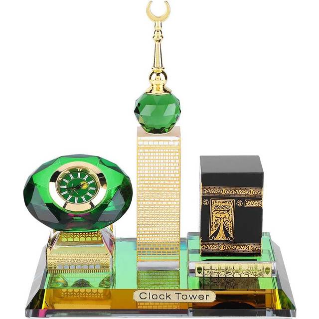 Muslim Kaaba Clock Tower Model Kaaba Allah Crystal Figurines, Muslim Decorations Islamic Architecture Handicrafts or Souvenirs Festival Gift