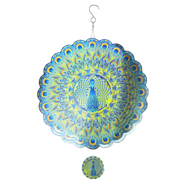 3D Wind Spinner Peafowl 12Inch Garden Laser Cut Hanging Spinners Metal Yard Art Deco Indoor/Outdoor Decor