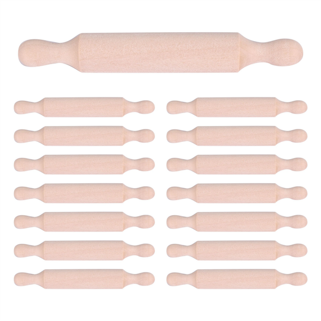 15 Pieces Wooden Mini Rolling Pin 6 Inches Long Kitchen Baking Small Wood Dough Roller for Children Fondant