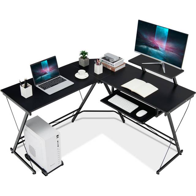 L-Shaped Computer Desk Home Office Corner Workstation w/ Movable Host Stand