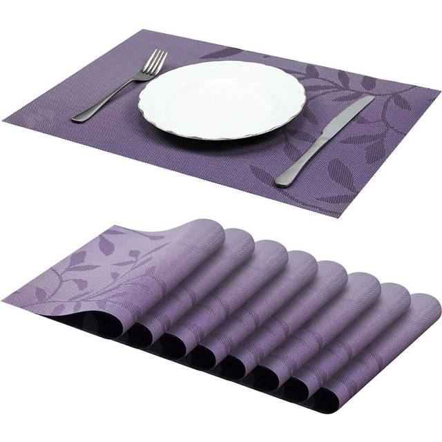 Set of 8 Washable PVC Heat Resistant Non-Slip Placemats for Dining Table Purple 45Â¡Ã30 cm