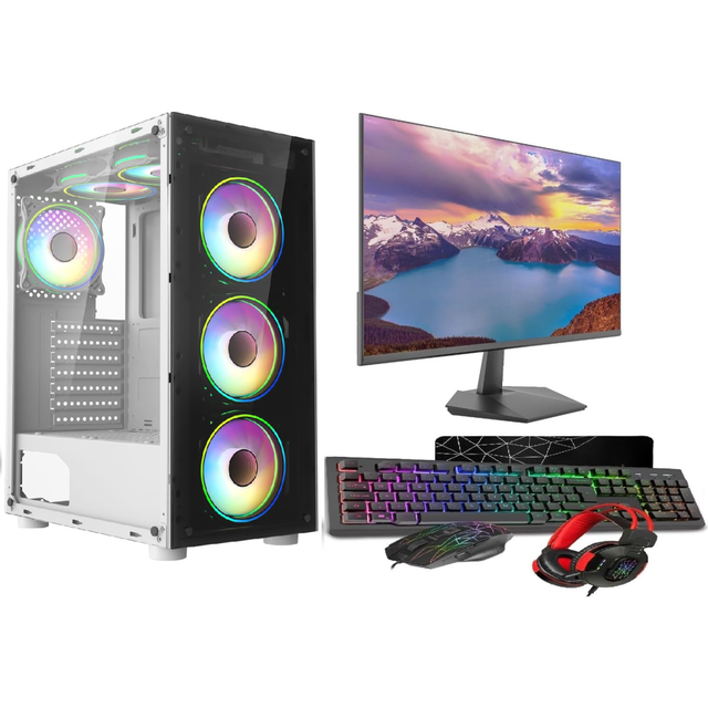 "Gaming 22"" 6 White Fan Bundle - Ryzen 4500,GT730 2GB,16GB RAM,1TB+256GB SSD, Win 11"