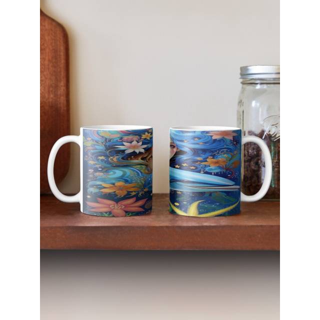 (Girl and dolphin in the ocean.-10046) Coffee Mugs 11oz Retro Anime Cartoon Kawaii y2k 80s Trendy Flower T-shirt Ceramic Mug Cute Novelty Christmas Gi