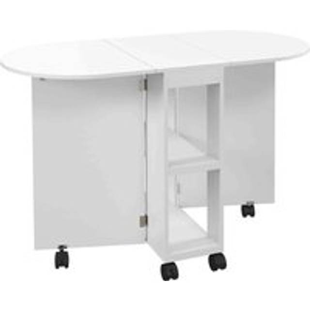 HOMCOM Folding Dining Table for Small Spaces with 2-tier Shelves - White