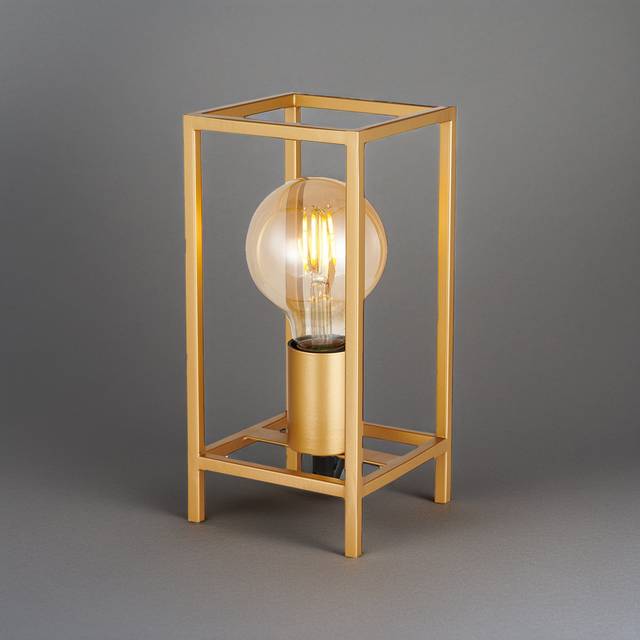 Vintage And Industrial Style Satin Gold Table Lamp With Rectangular Cage Design By (23cm H X 11cm W X 11cm D)