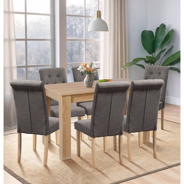 Newquay Oak Fix Top 0.8M Table With 6 Grey Upholstered Chair - Brown (6)