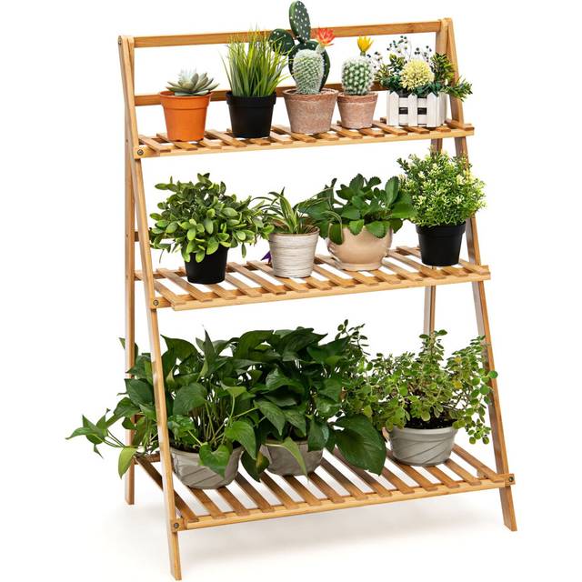 Folding Bamboo Plant Stand 3-tier Ladder Plants Holder Organizer