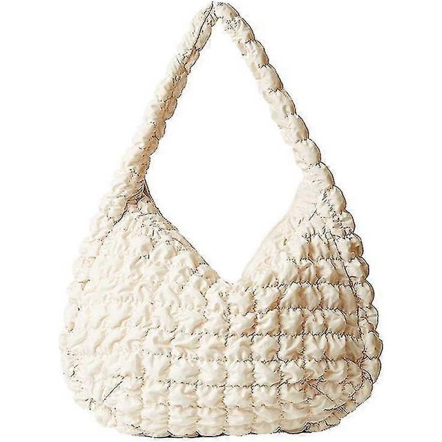 (As show, One size) Casual Large Capacity Tote Shoulder Bags Designer Ruched Handbag Luxury Nylon Quilted Padded Crossbody Bag.