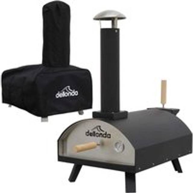 Dellonda Portable Wood-Fired Pizza Oven and Smoking Oven, Black/Stainless Steel, Weatherproof Cover - DG218, Black