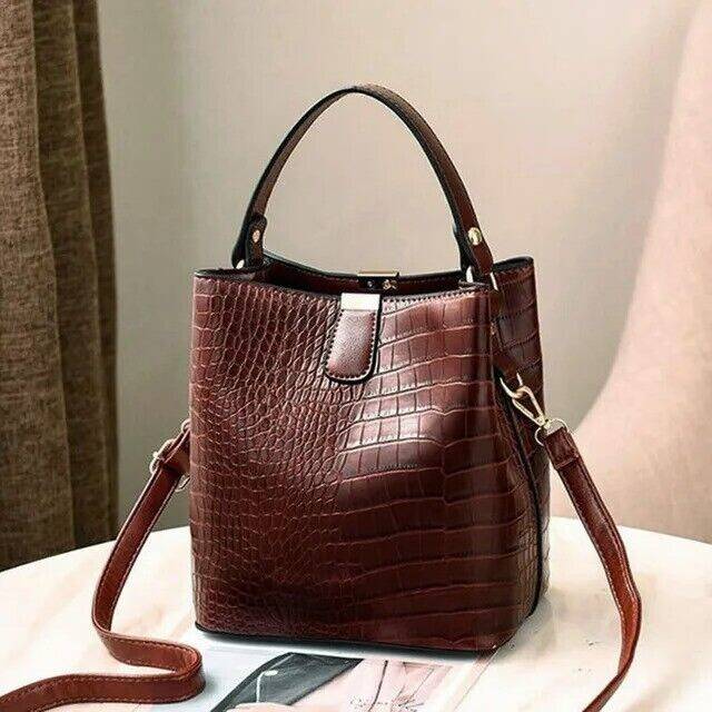 (Dark Brown) Women's Handbag Work Bag Ladies Cross Body Faux Leather Bucket Tote Shoulder Bag
