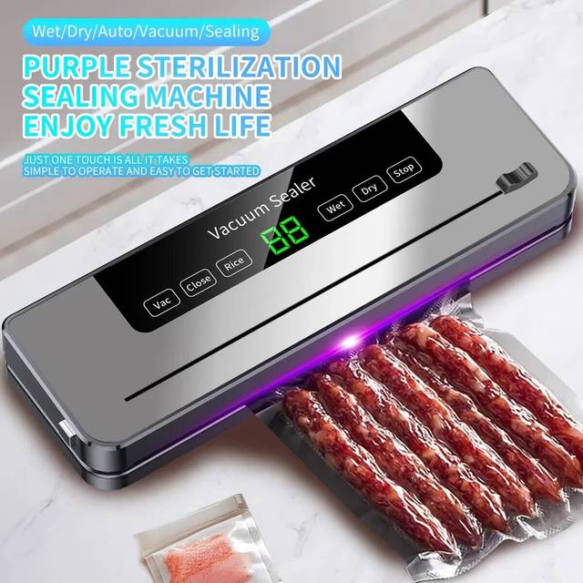 Electric Vacuum Sealer for Dry/Wet Food Kitchen Food Storage with UV Sterilization and Built-in - Gray (ten bags)