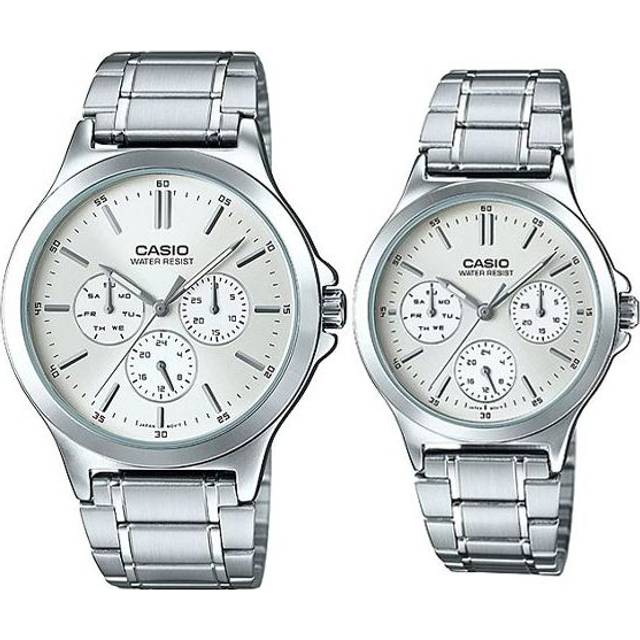 CASIO DRESS Series Business Waterproofes Couple Quartz Stainless Steel Strap Silver Analog - SILVER - Free