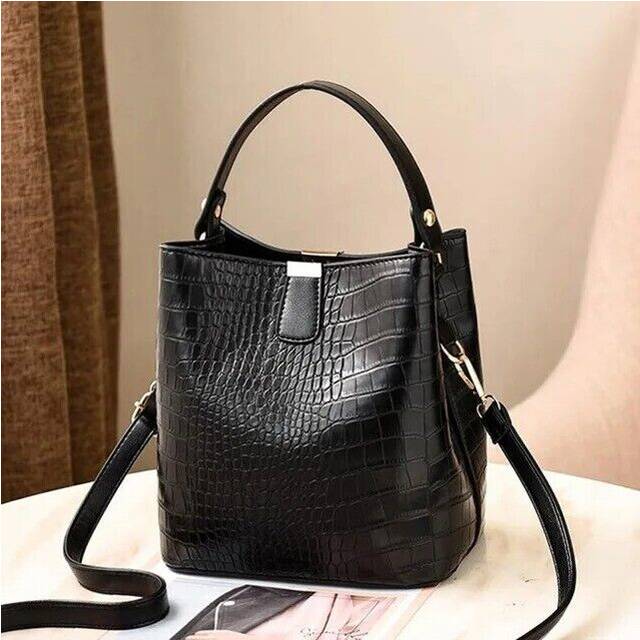 (Black) Women's Handbag Work Bag Ladies Cross Body Faux Leather Bucket Tote Shoulder Bag