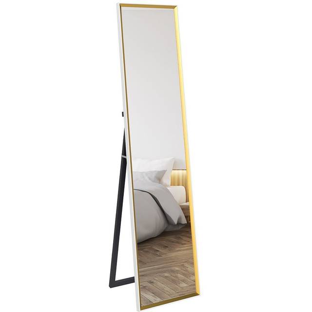 HOMCOM Full Length Mirror Wall Mount Leaning Standing Mirror, White, White
