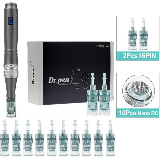(M8W+10PCS Nano RD) Dr.pen M8w Rechargeable Microneedle Pen Mesotherapy Skin Care Kit With 12pcs Cartridge Derma Rollers Mts Profesional Beauty Salon