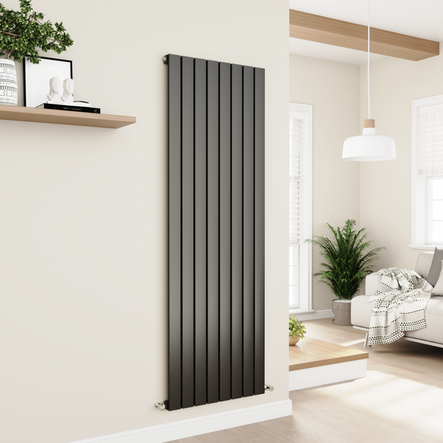 Eco Eleganza Midnight Black Vertical Flat Designer Aluminium Radiator 1800x300mm Single Panel 2258 BTU - Midnight black