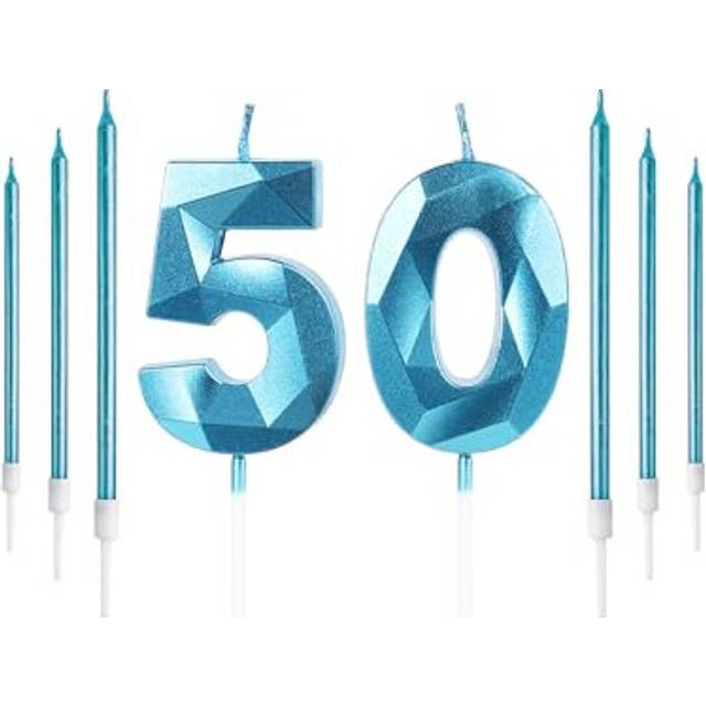 Boys Blue 50th Birthday Candles Set, Number 50 Candle + Blue Long Candles, Birthday Candles for Cake, Birthday Candle, Cake Candles Cake Topper