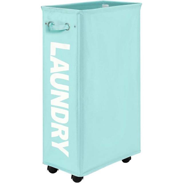 (Size, Colour) DOKEHOM Slim Laundry Basket with Leather Handle on Wheels (4 Colors)  Foldable Corner Storage Bins  Collapsible Rolling Laundry Hamper