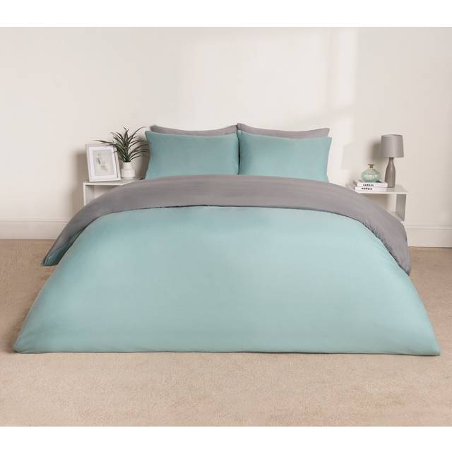 Brentfords Reversible Duvet Cover Set, Duck Egg/Grey - Single - Green