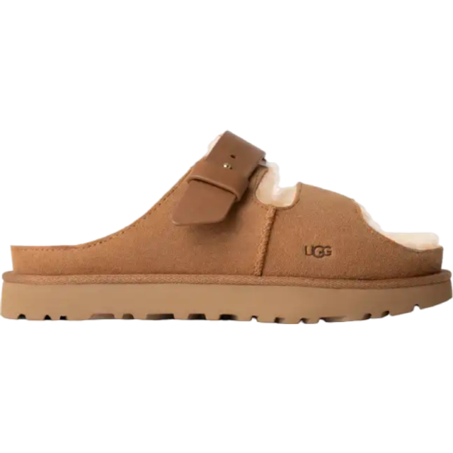 UGG® Greenport Strap Slide for Women in Brown, Size 4, Suede/Leather - Chestnut