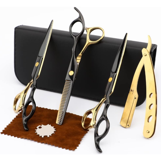Chronus Professional black gold hairdressing scissors stainless steel haircutting haircutting set salon multifunctional thinning straight shears