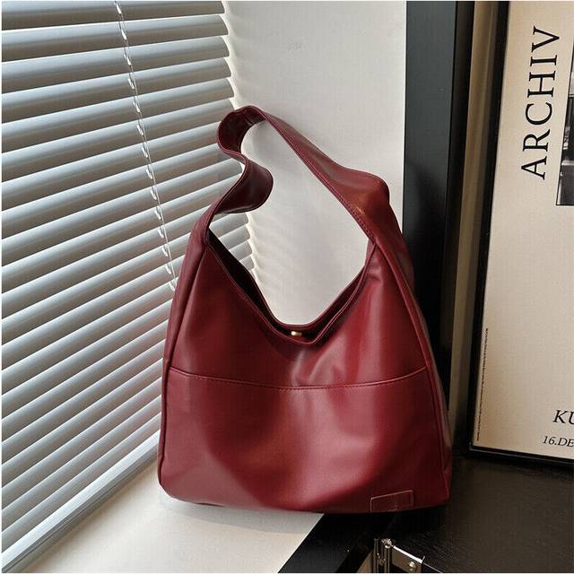 (Wine Red) Women Designer Soft Leather Shoulder Large Capacity Ladies Handbag Hobo Tote Bag