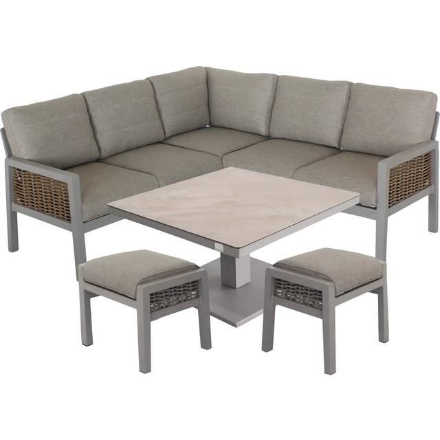 LG Outdoor Havana 7-Seater Corner Garden Compact Modular Dining Set with Square Height Adjustable Table, Natural