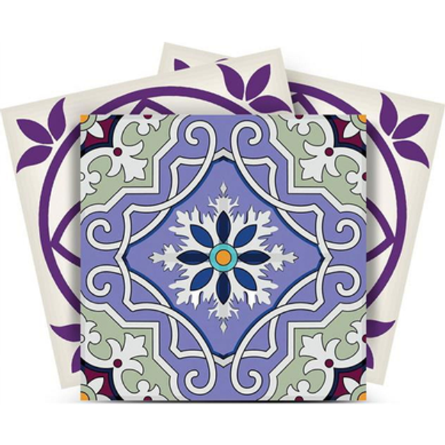 HomeRoots 390882 8 x 8 in. Vintage Purple & Taupe Mosaic Peel & Stick Removable Tiles