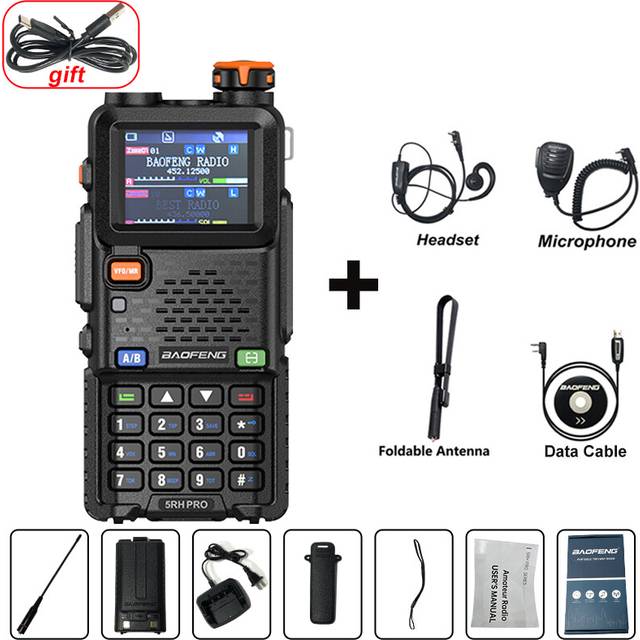 (ALL) UV-5RH PRO Walkie Talkie GPS Six Band AM FM Wirless Copy Frequency 640CH Type-C Fallback Alarm Long