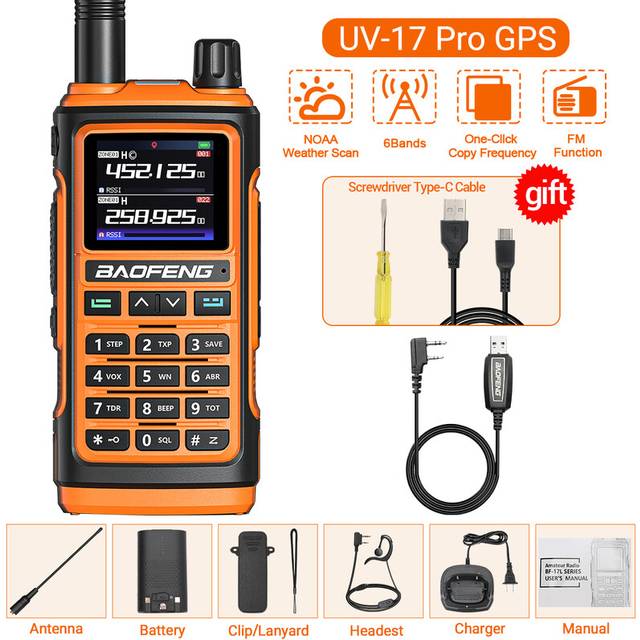 (OR-H-Cable) UV-17 Pro GPS Walkie Talkie Air Band FM Long Range Radio Wireless Copy Frequency Handheld DTMF Two Way