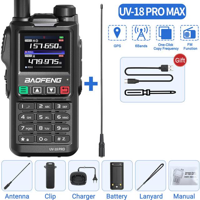(add 771) UV18 Pro Max GPS AM FM Six-Band Walkie Talkie Wireless Copy Frequency 999CH Long Range Type-C UV-G28