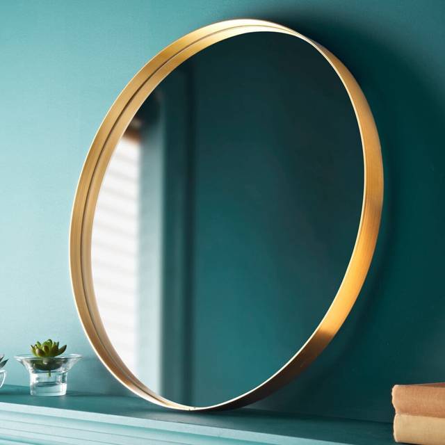 50Cm Large Round Gold Wall Mounted Mirror Aluminium Frame