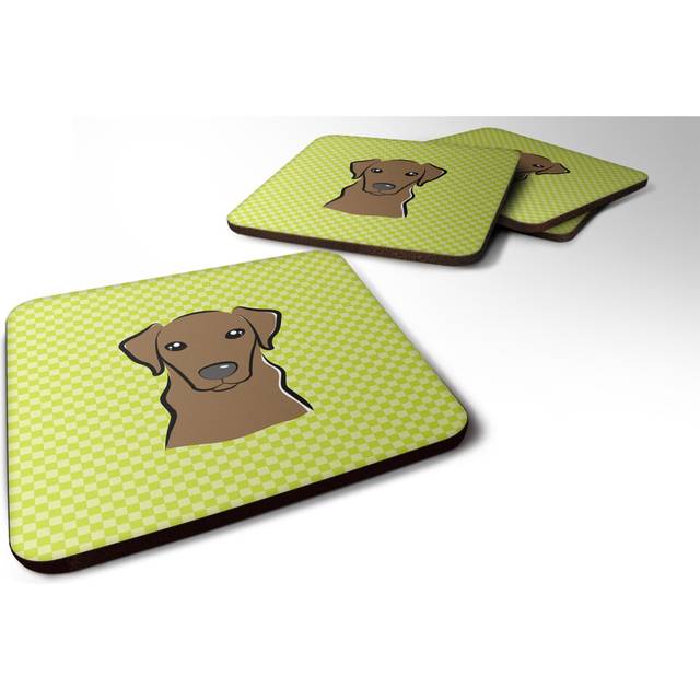 """""Caroline's Treasures BB1296FC Checkerboard Lime Green Chocolate Labrador Foam Coaster (Set of 4)  3.5"""""""" H x 3.5"""""""" W  Multicolor"""""