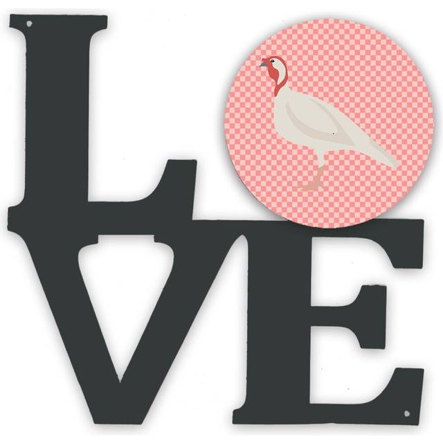 """""Caroline's Treasures Beltsville Small White Turkey Hen Pink Check Metal Artwork Love wall-decor  Multicolor"""""