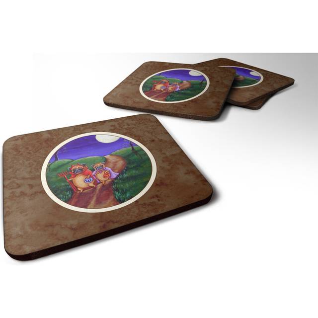 """""Caroline's Treasures 7281FC Trick Or Treat Halloween Pug Foam Coasters (Set of 4)  3.5""""""""  Multicolor"""""