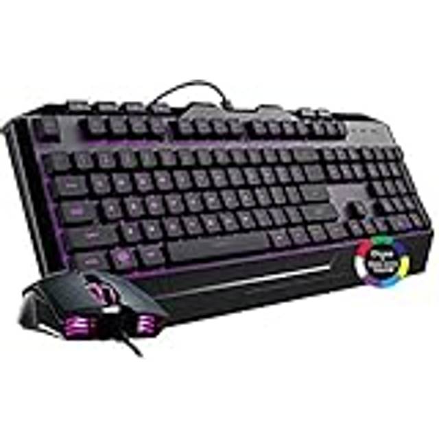 Cooler Master Devastator 3 speltangentbord och mus kombo – memkaniska brytare med LED-bakgrundsbelysning i 7 färger, dedikerade medietangenter och handledsstöd – MM110 spelmus – AZERTY FR-layout