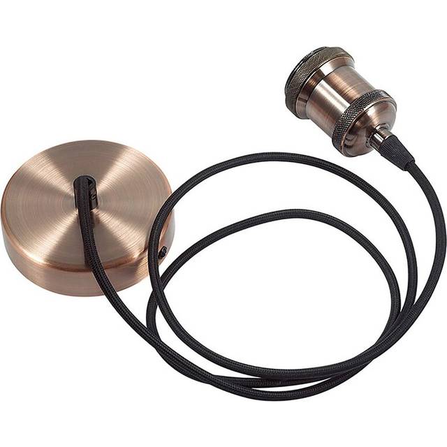 1.5M Suspension Kit 1 Light Polished Chrome/Black Braided Cable, E27 Max 60W, C/W Ceiling Bracket (150cm H X 11cm W X 5cm D)