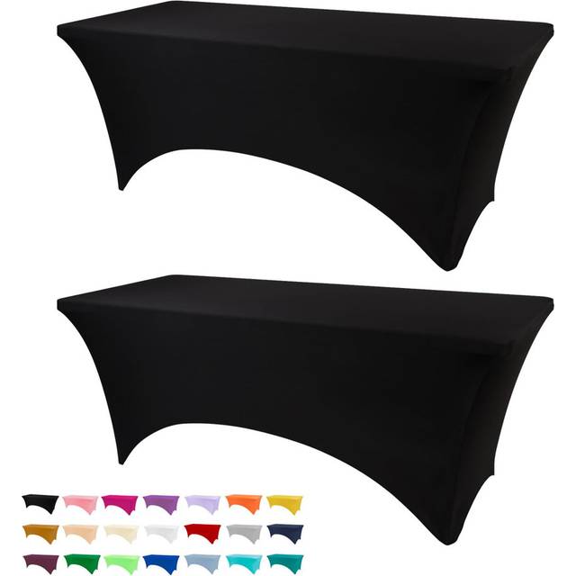 Ivory Spandex Table Cover 6FT, Washable Stretch Tablecloth for Weddings, Events, Banquets, Parties - Black (30cm D X 183cm L)