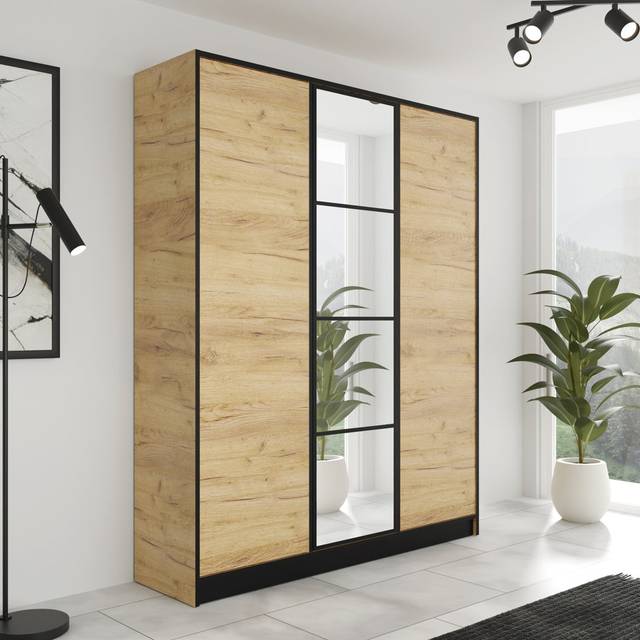 WARDROBE - Oak Craft Gold (205cm H X 156.4cm W X 39cm D)